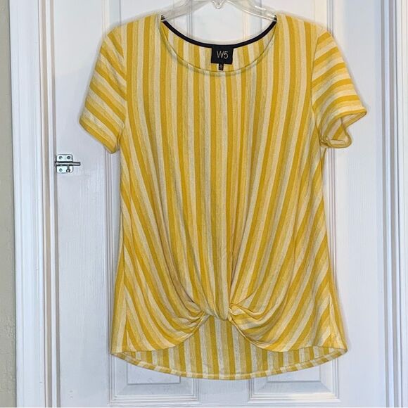 W5 Golden Yellow Striped Knotted Front Top Size XL - Picture 1 of 8